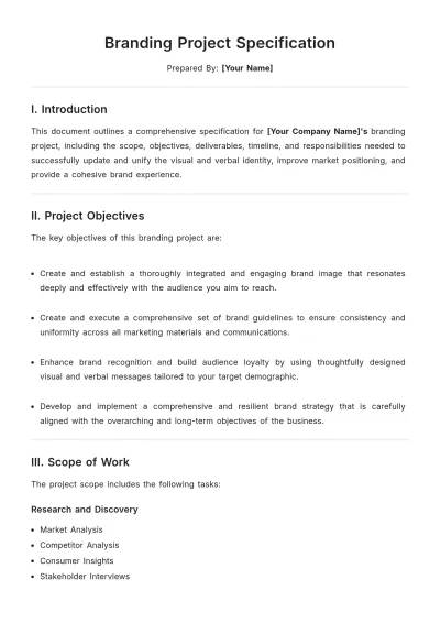 Free Branding Project Specification Template to Edit Online