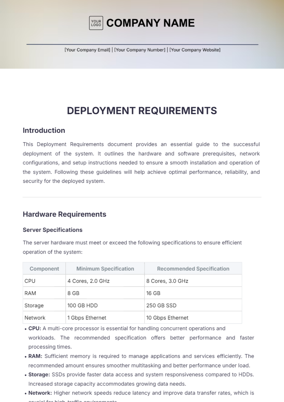 Deployment Requirements Template - Edit Online & Download