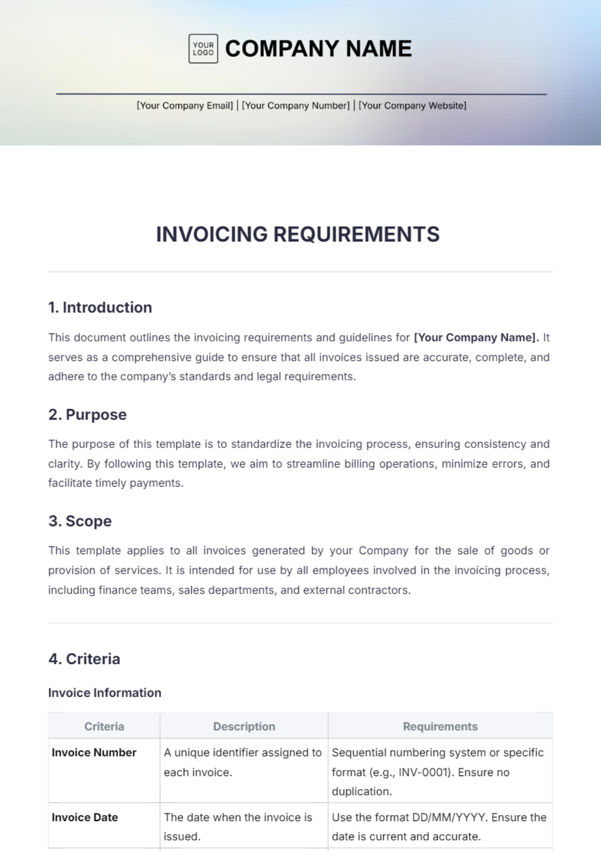 Invoicing Requirements Template - Edit Online & Download