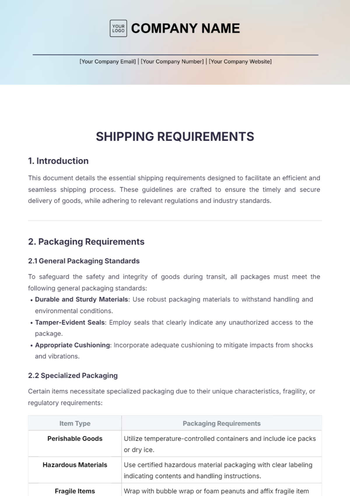 Shipping Requirements Template - Edit Online & Download