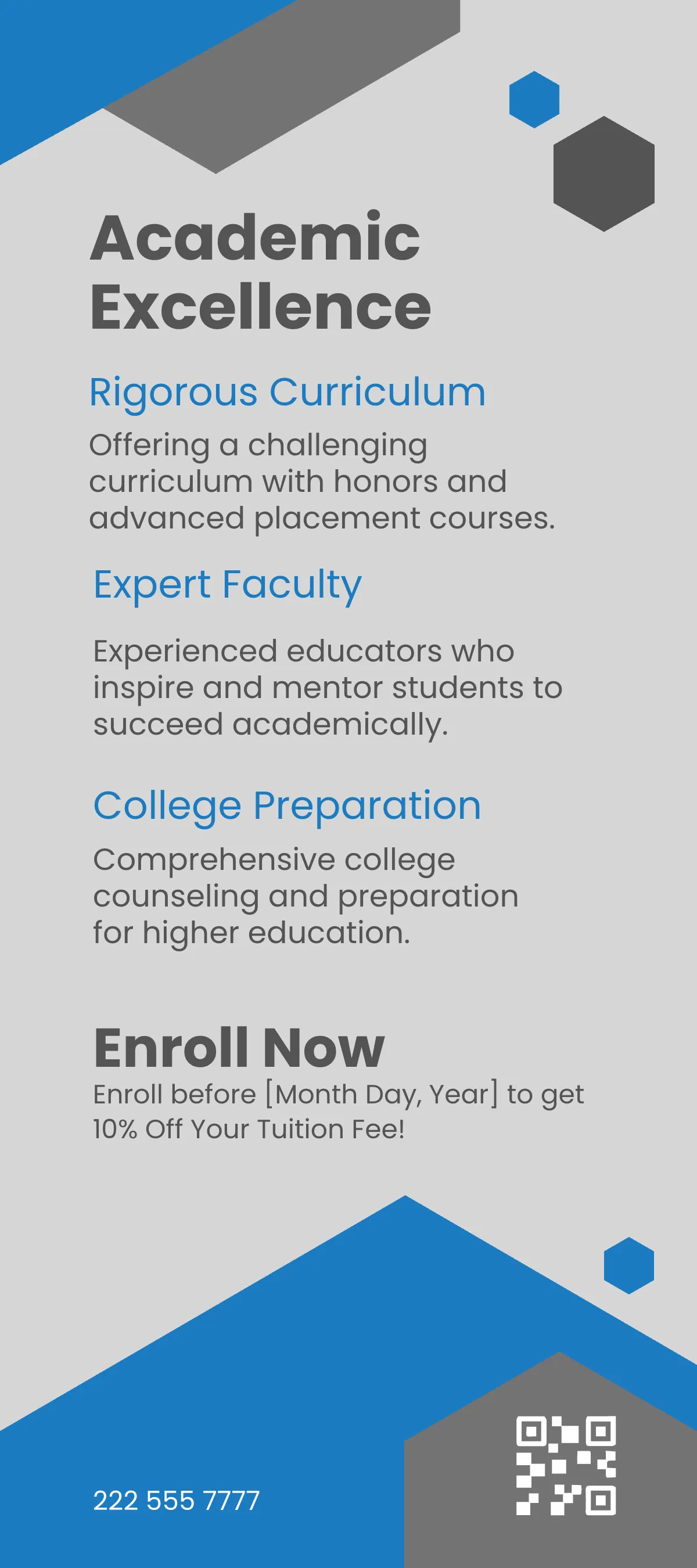 Free School Promotion Rack Card Template to Edit Online
