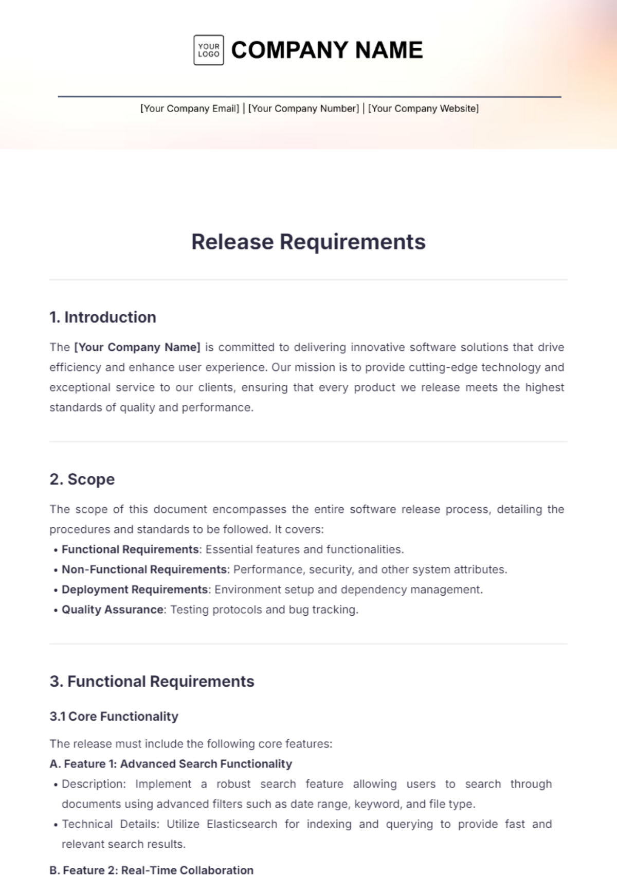 Release Requirements Template - Edit Online & Download