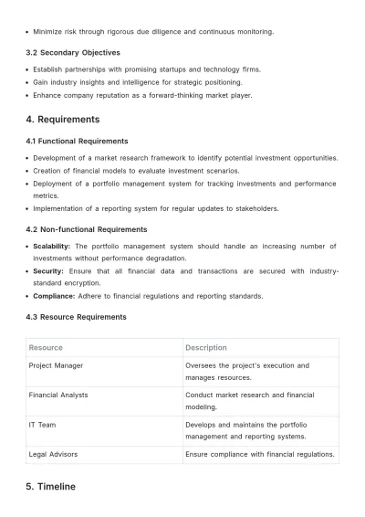 Free Investment Project Specification Template to Edit Online