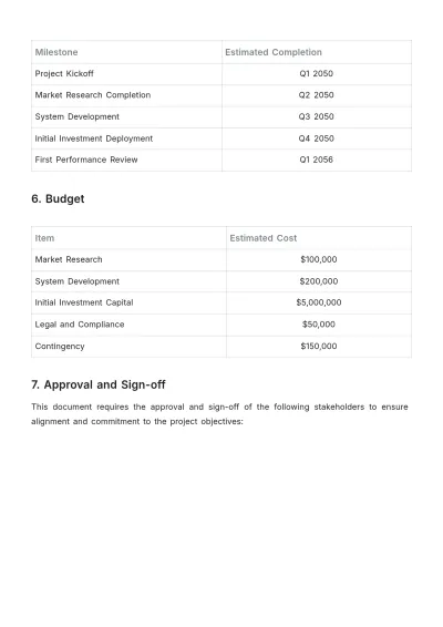 Free Investment Project Specification Template to Edit Online