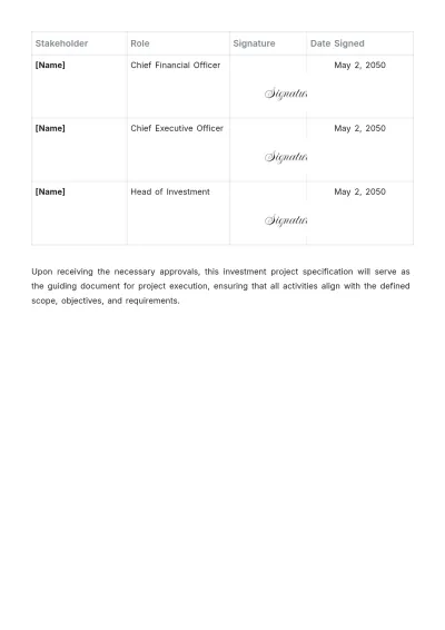 Free Investment Project Specification Template to Edit Online