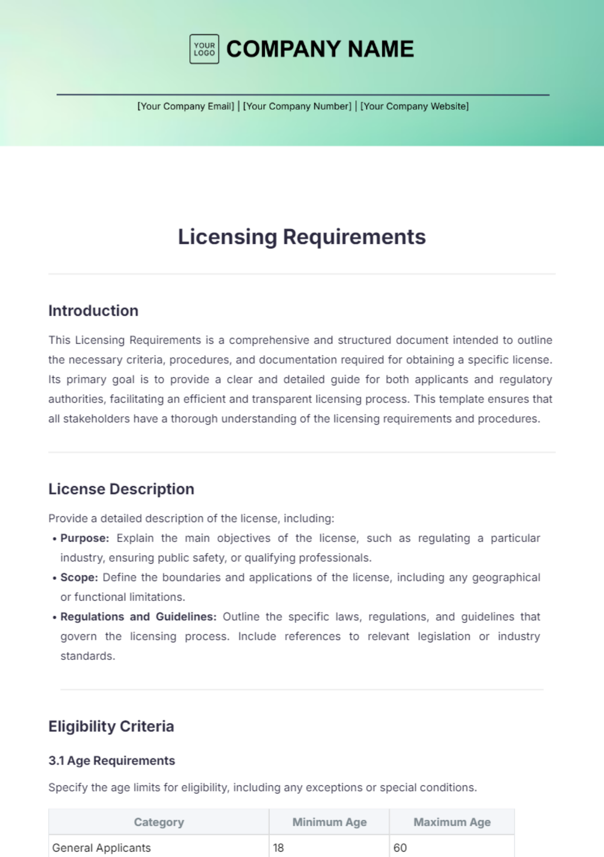 Licensing Requirements Template - Edit Online & Download