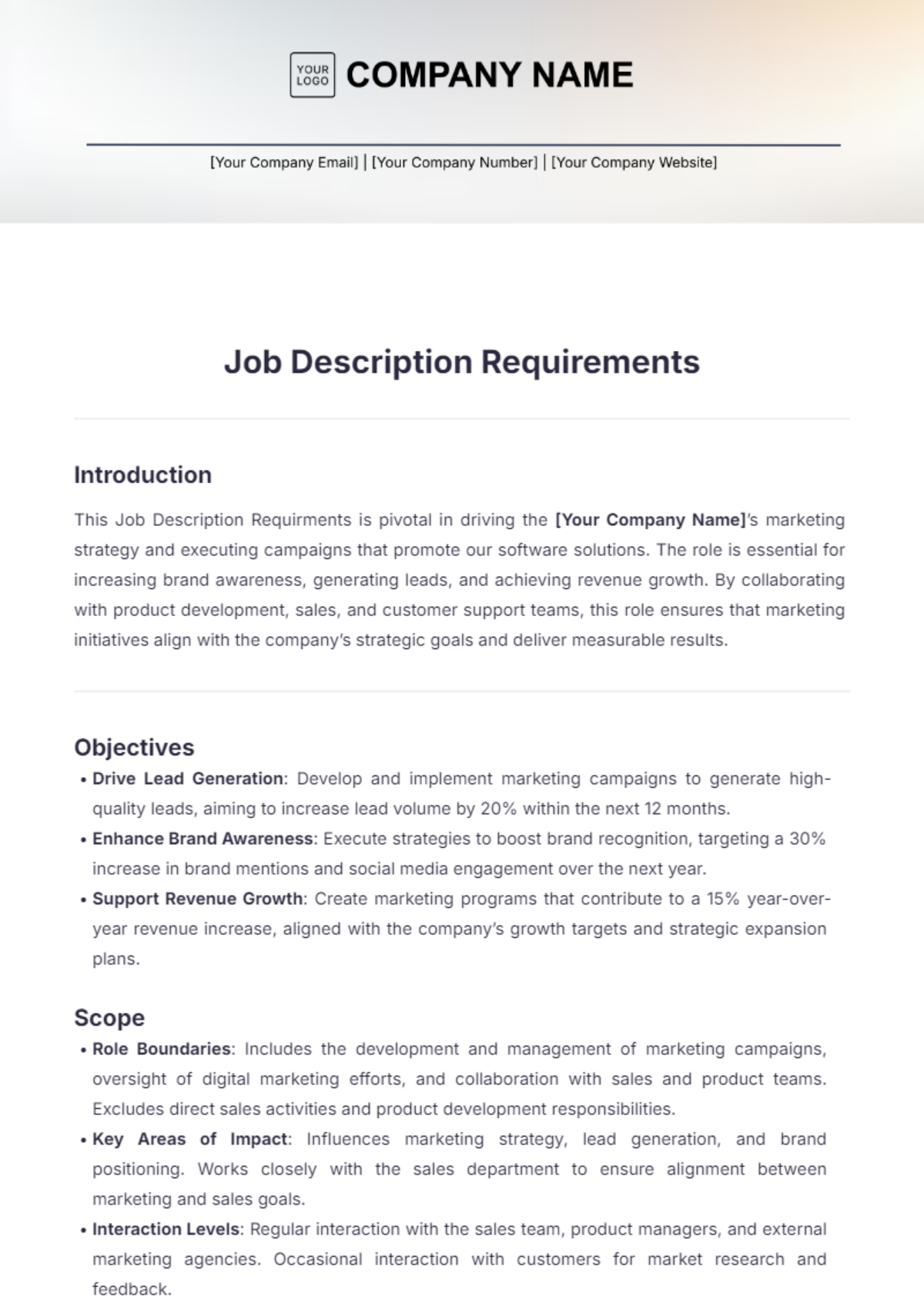 Job Description Requirements Template - Edit Online & Download