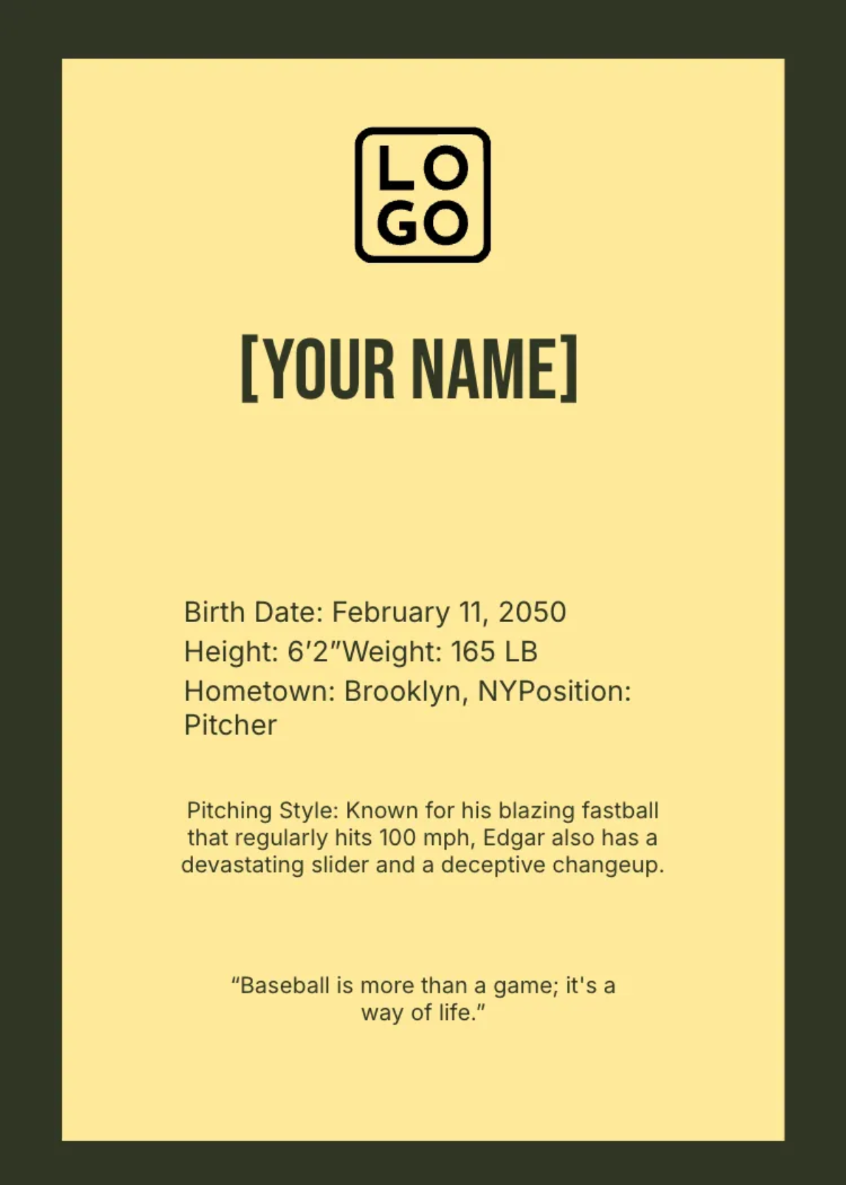 Free Modern Baseball Card Template to Edit Online