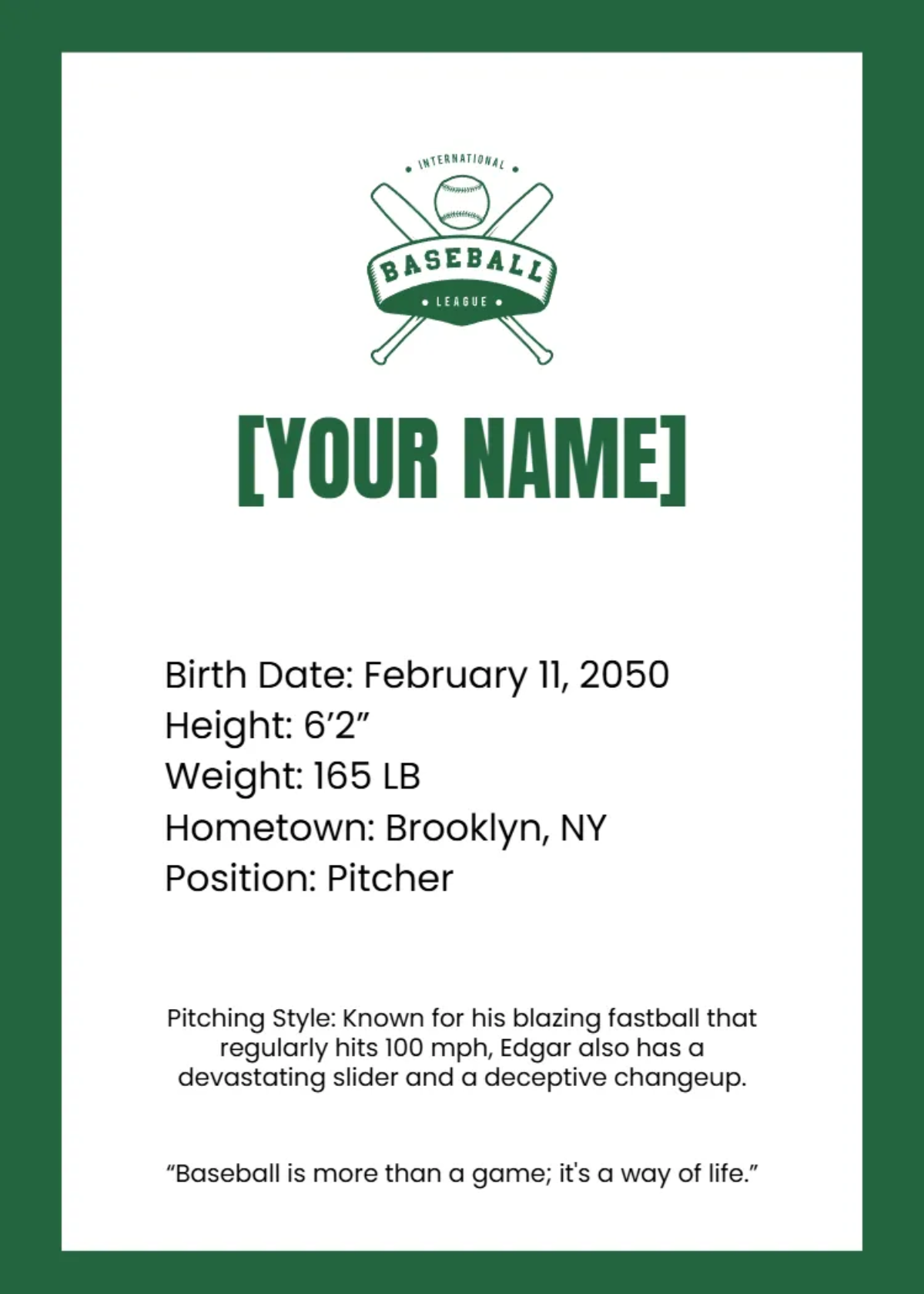 Free Artistic Baseball Card Template to Edit Online