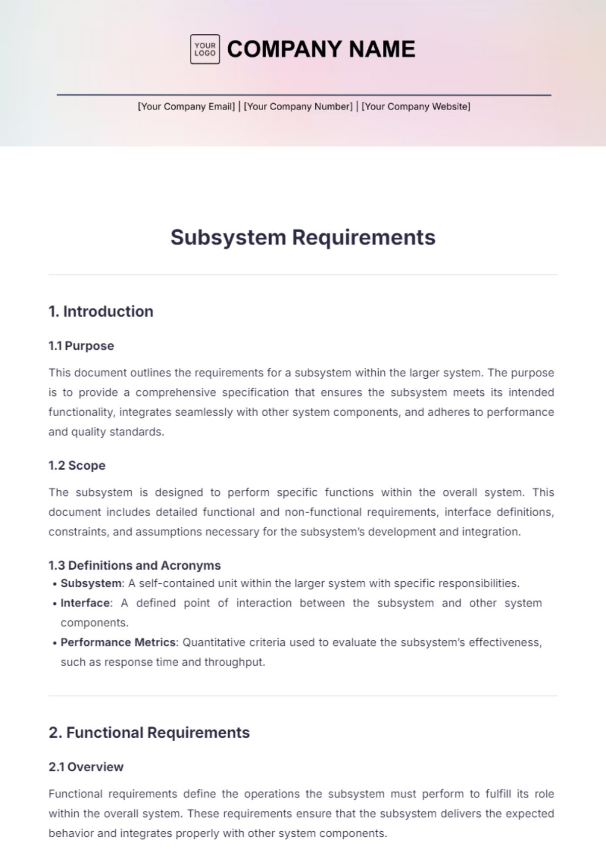 Subsystem Requirements Template