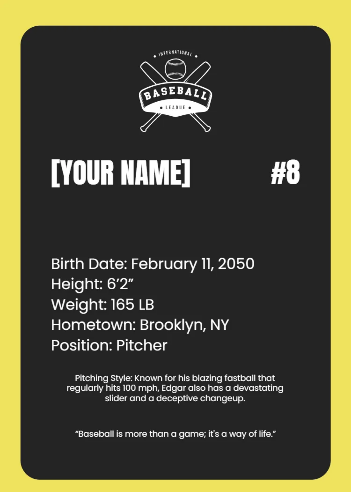 Free Minimalist Baseball Card Template to Edit Online