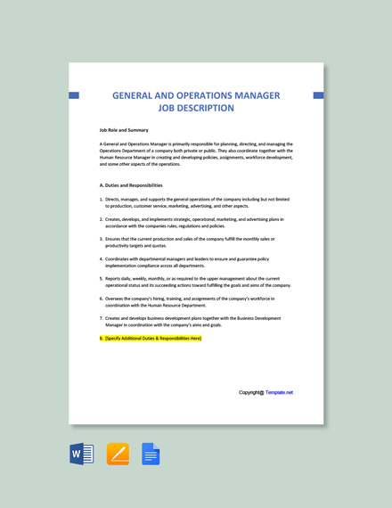 Operations Manager Job Description