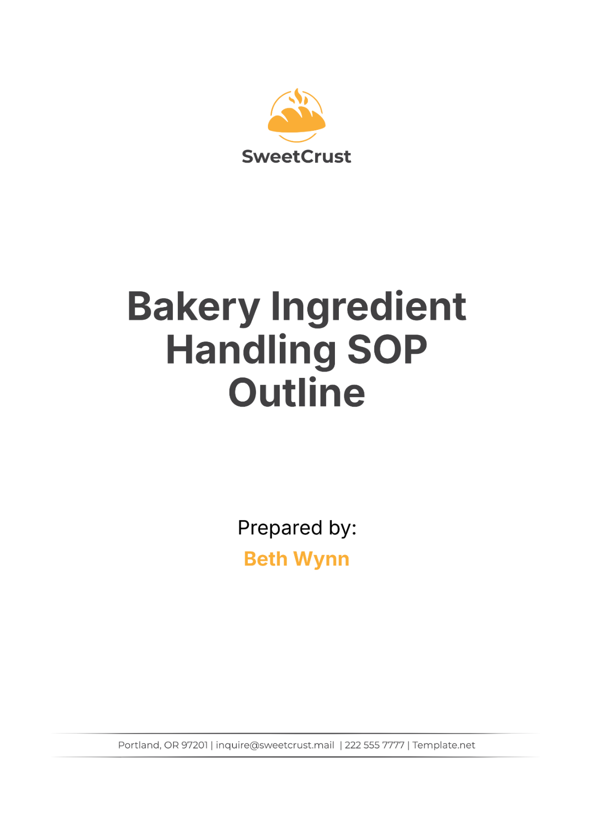 Bakery Ingredient Handling SOP Outline Template - Edit Online & Download