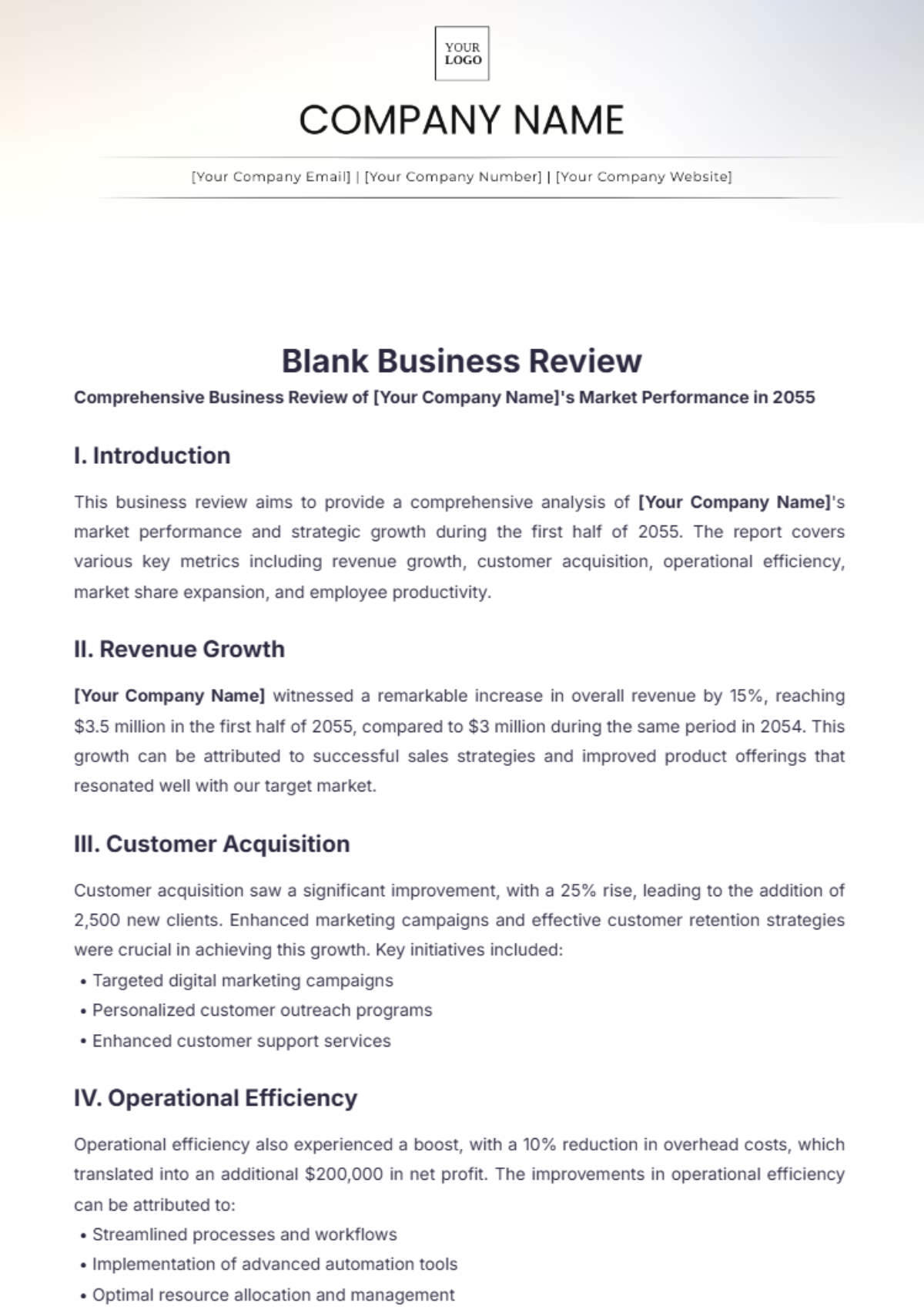 Blank Business Review Template - Edit Online & Download