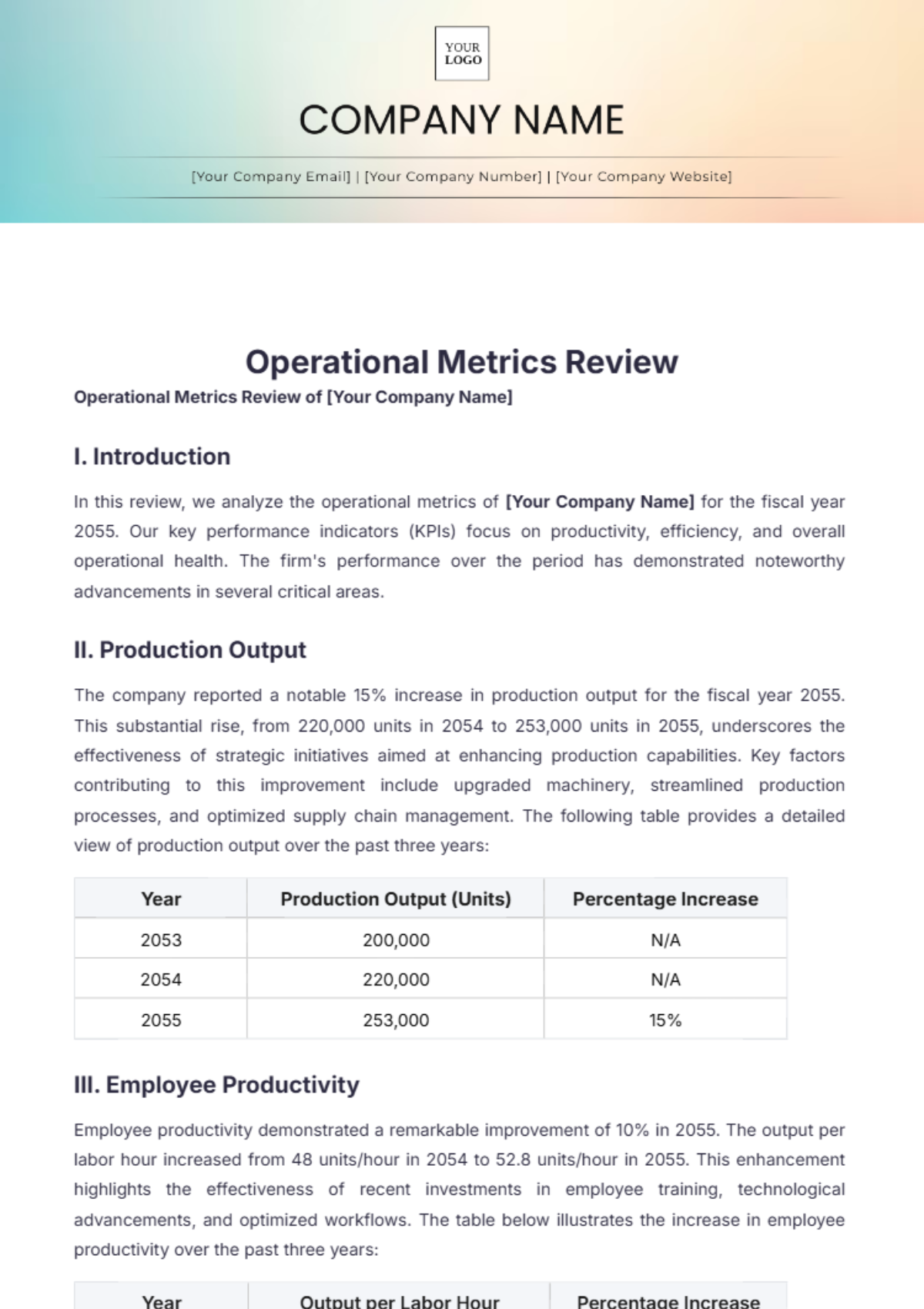 Operational Metrics Review Template - Edit Online & Download