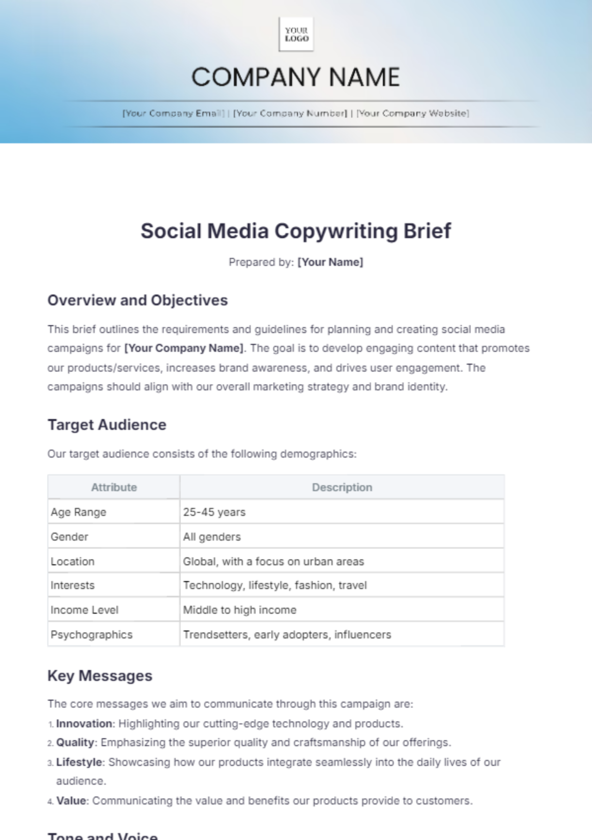 Social Media Copywriting Brief Template - Edit Online & Download