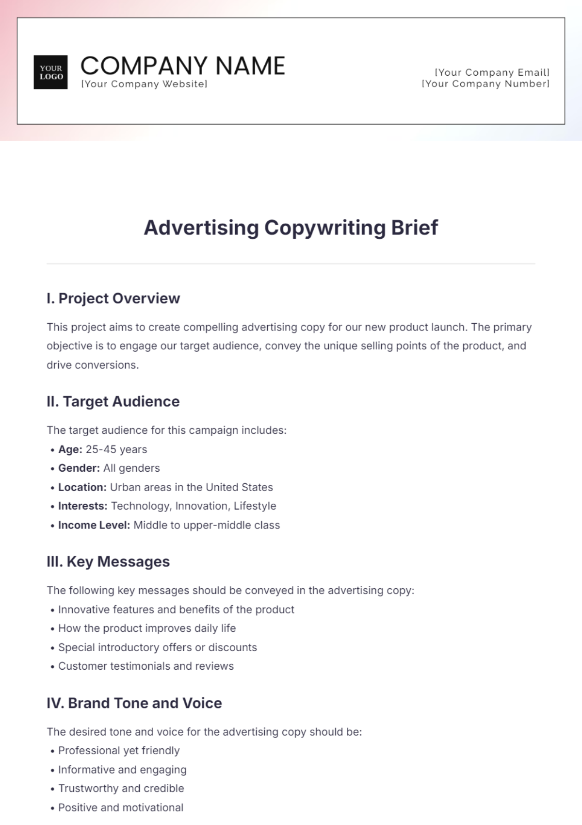 Advertising Copywriting Brief Template - Edit Online & Download