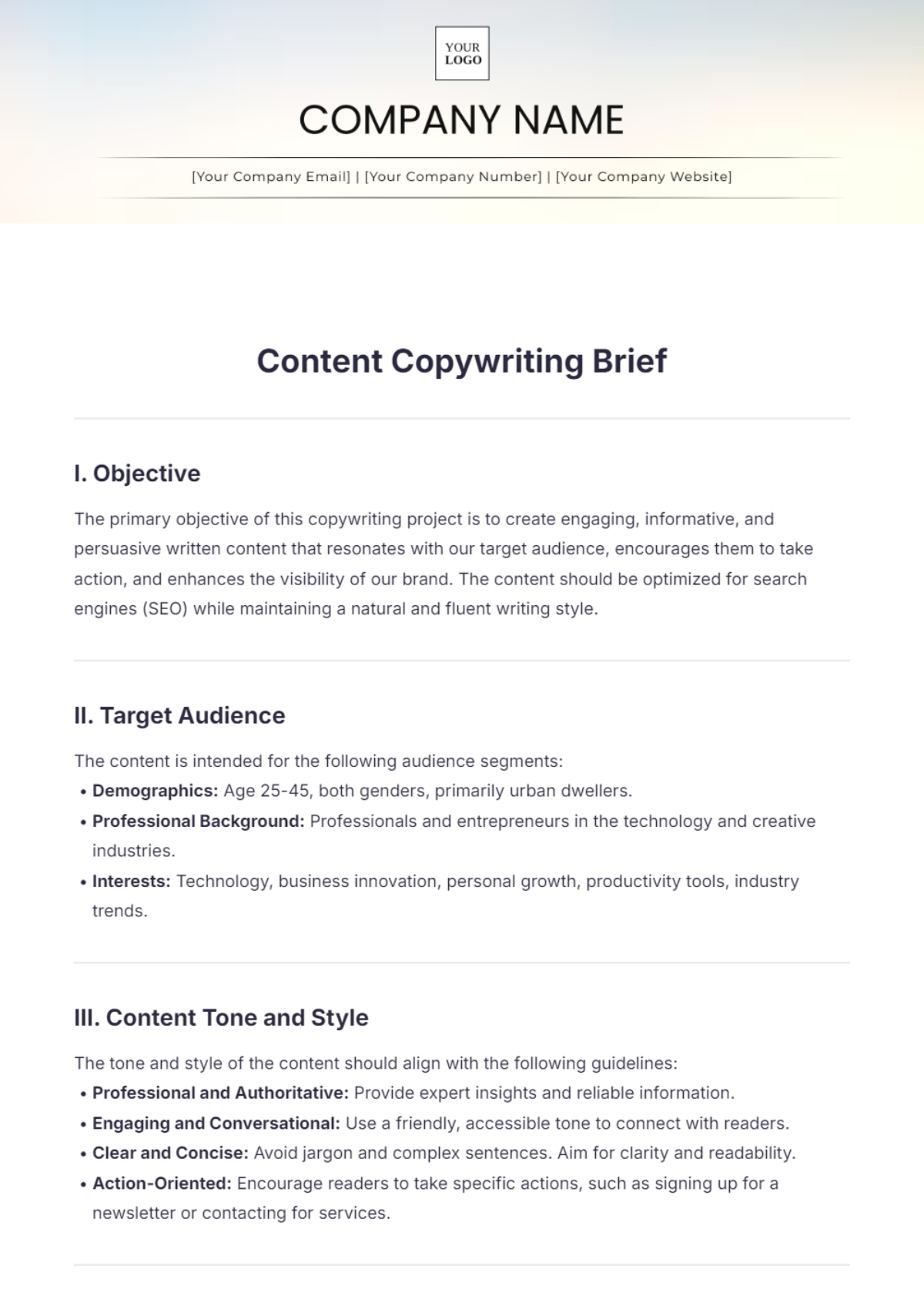 Content Copywriting Brief Template - Edit Online & Download