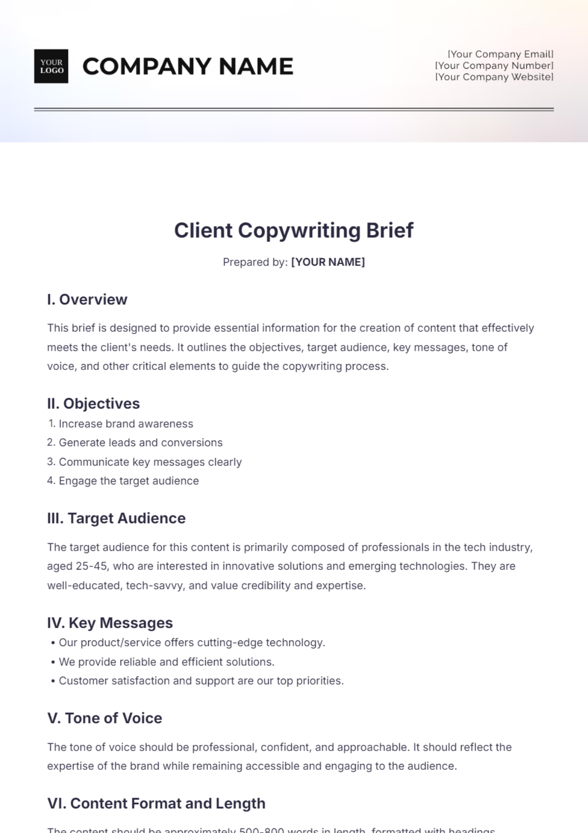 Client Copywriting Brief Template - Edit Online & Download