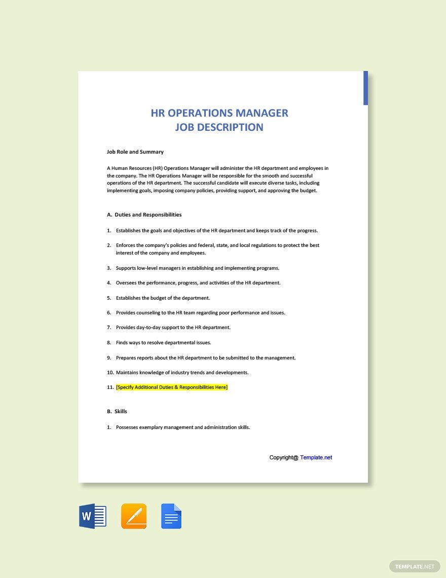 HR Operations Manager Job AD Description Template Download In Word 