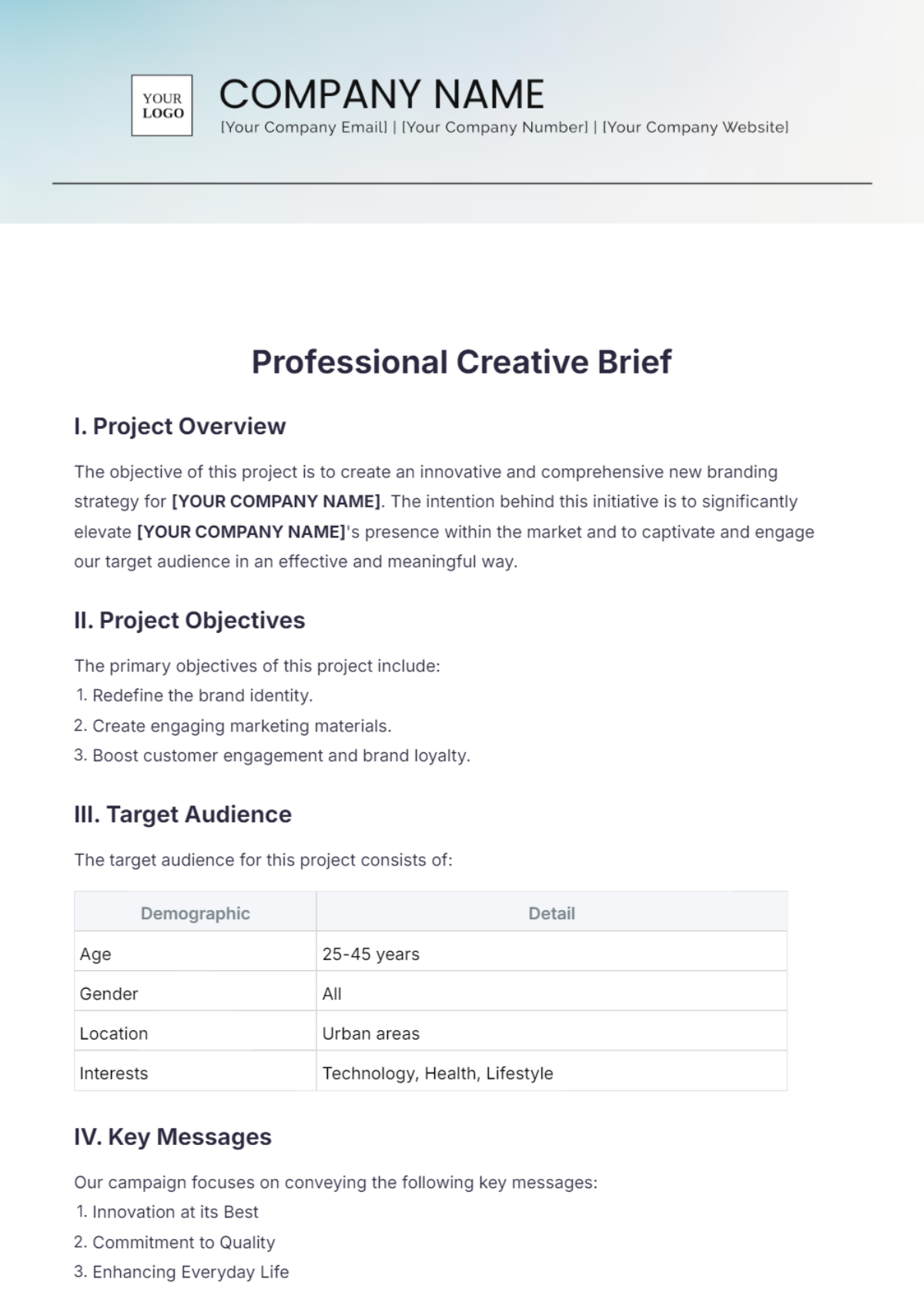 Professional Creative Brief Template - Edit Online & Download