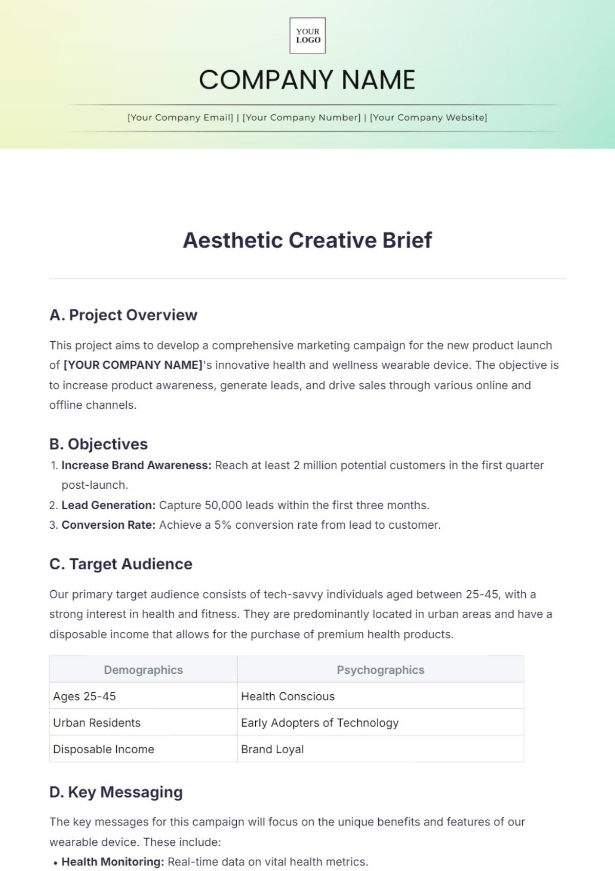 Aesthetic Creative Brief Template - Edit Online & Download