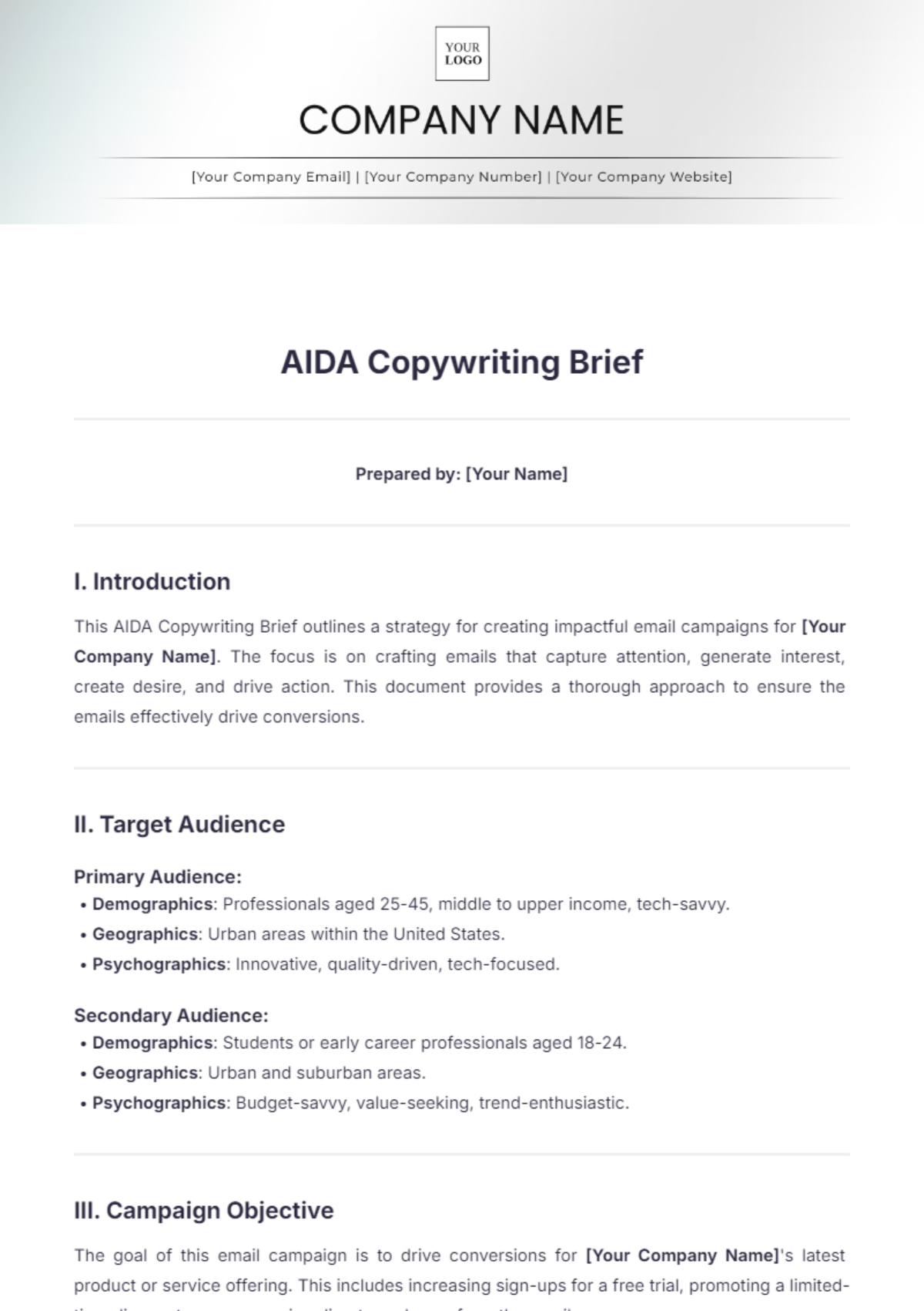 AIDA Copywriting Brief Template - Edit Online & Download