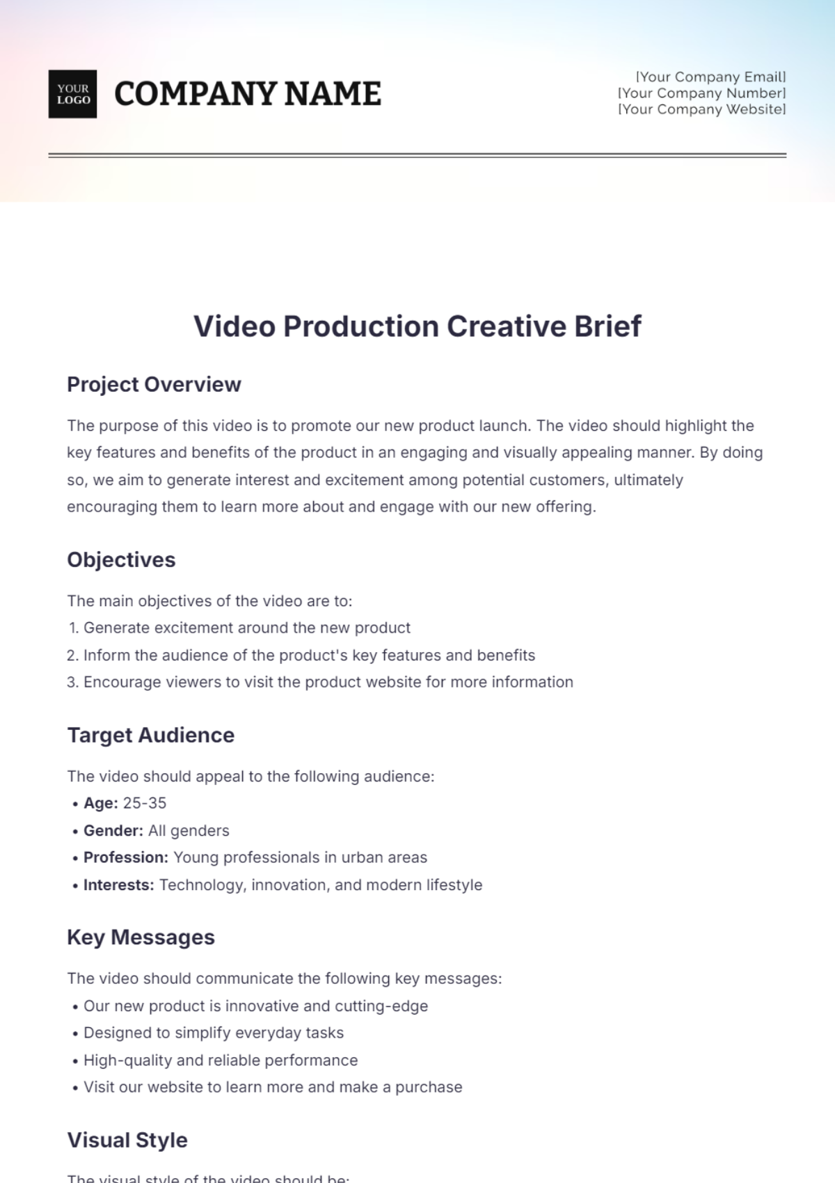 Video Production Creative Brief Template - Edit Online & Download