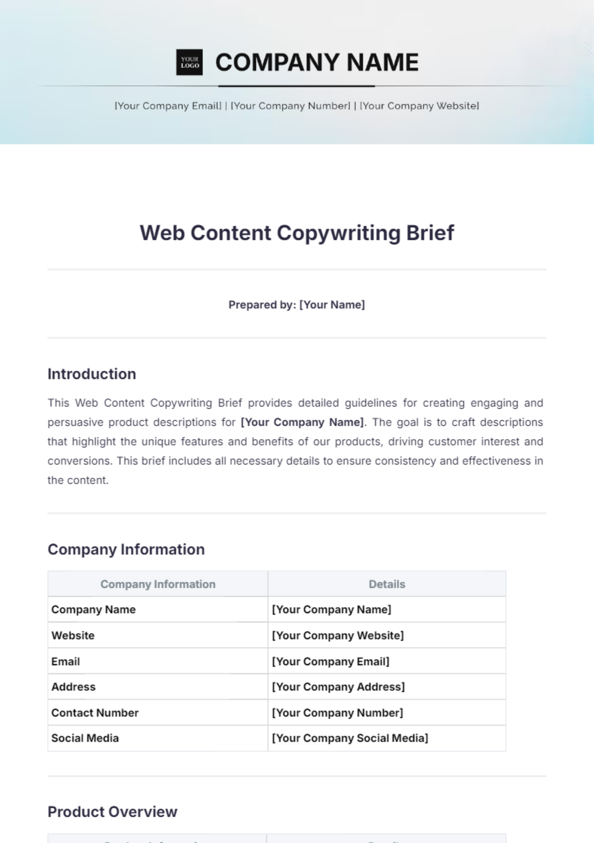 Web Content Copywriting Brief Template - Edit Online & Download