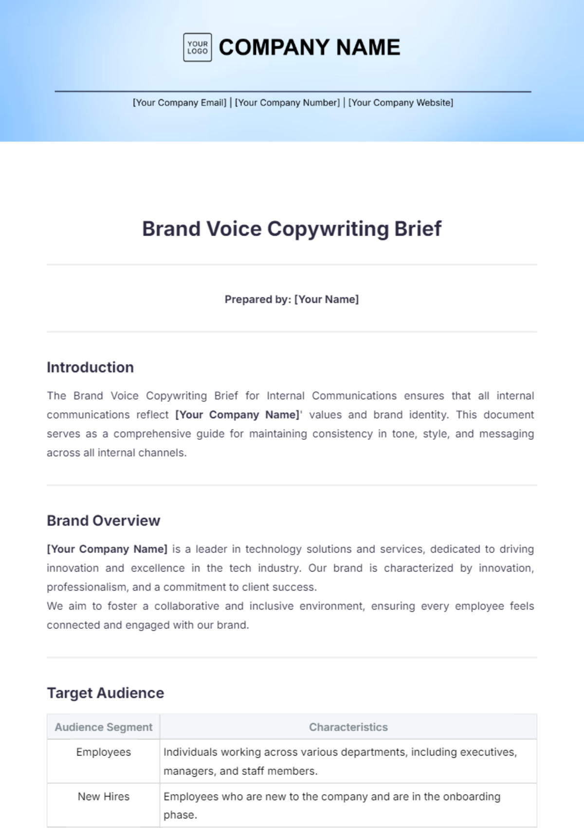 Brand Voice Copywriting Brief Template - Edit Online & Download