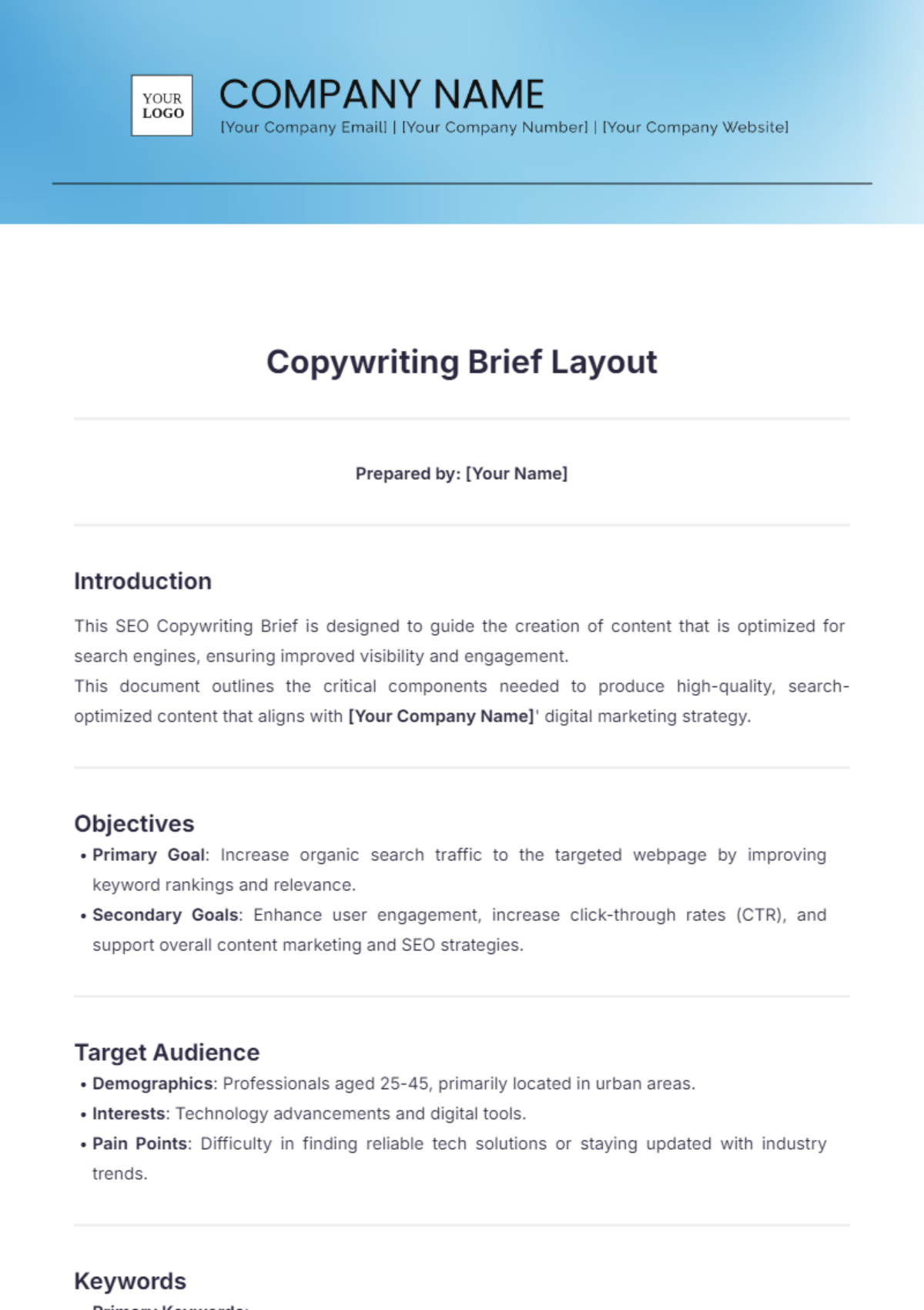 Copywriting Brief Layout Template - Edit Online & Download Example ...