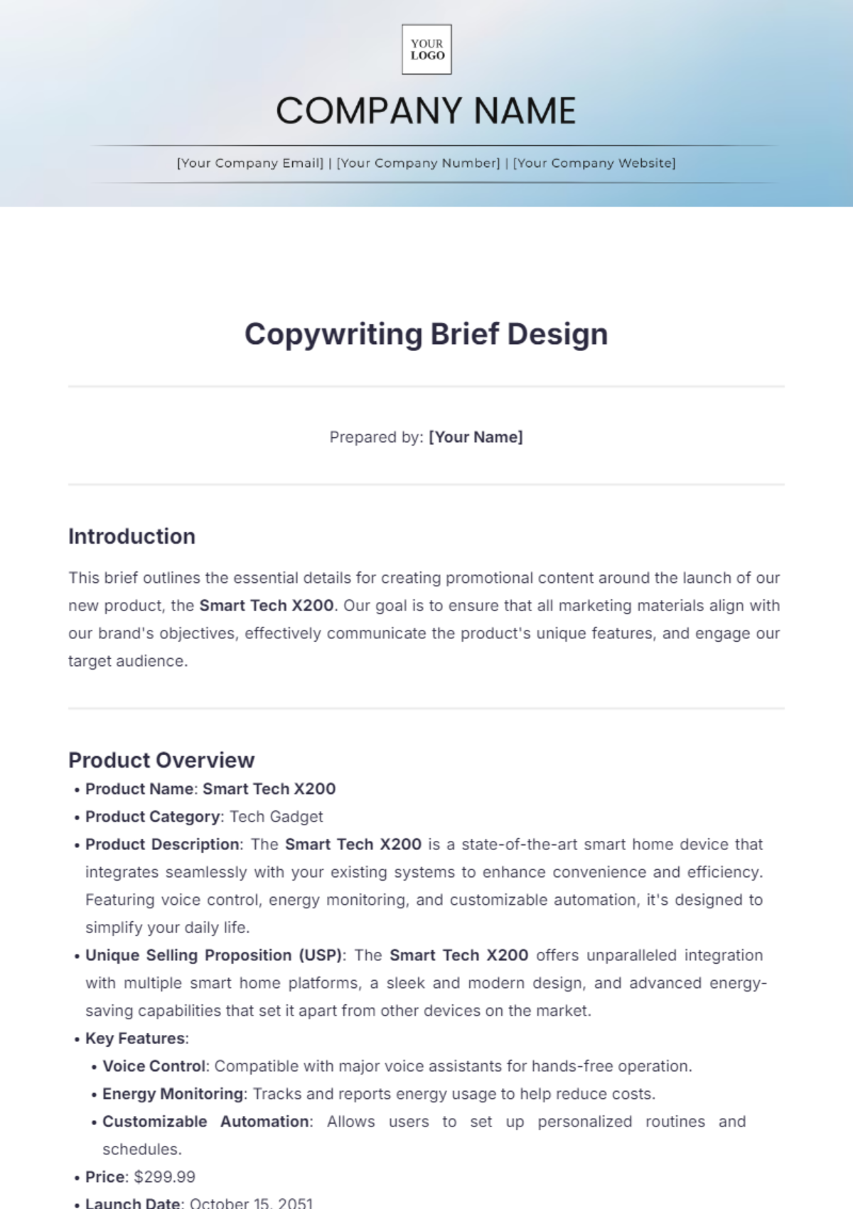 Copywriting Brief Design Template - Edit Online & Download