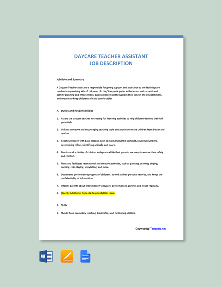 Free Assistant Teacher Job Ad Description Template Word Apple Pages Google Docs