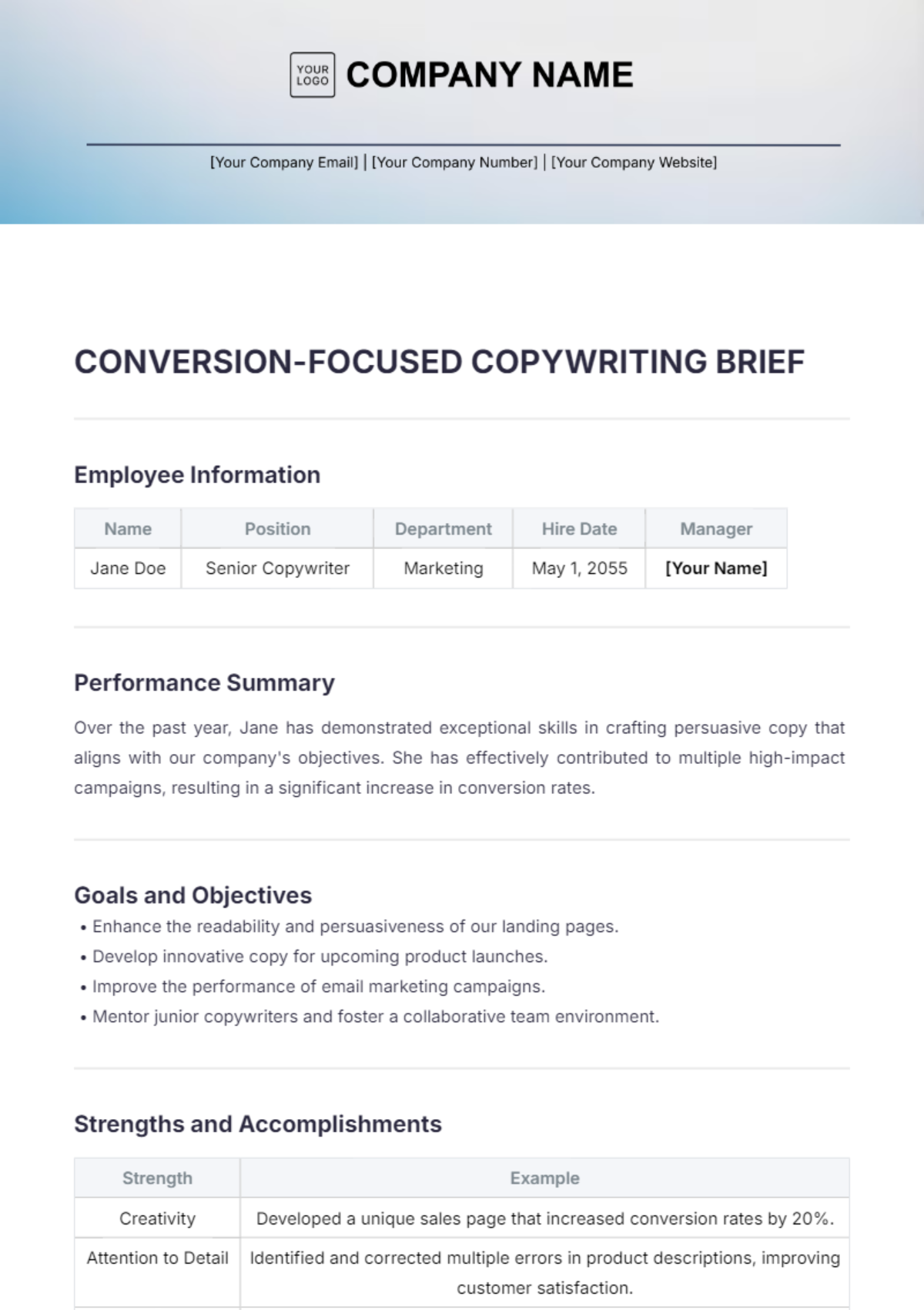 Conversion-Focused Copywriting Brief Template - Edit Online & Download