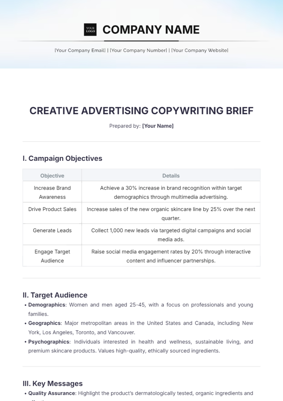 Creative Advertising Copywriting Brief Template - Edit Online & Download