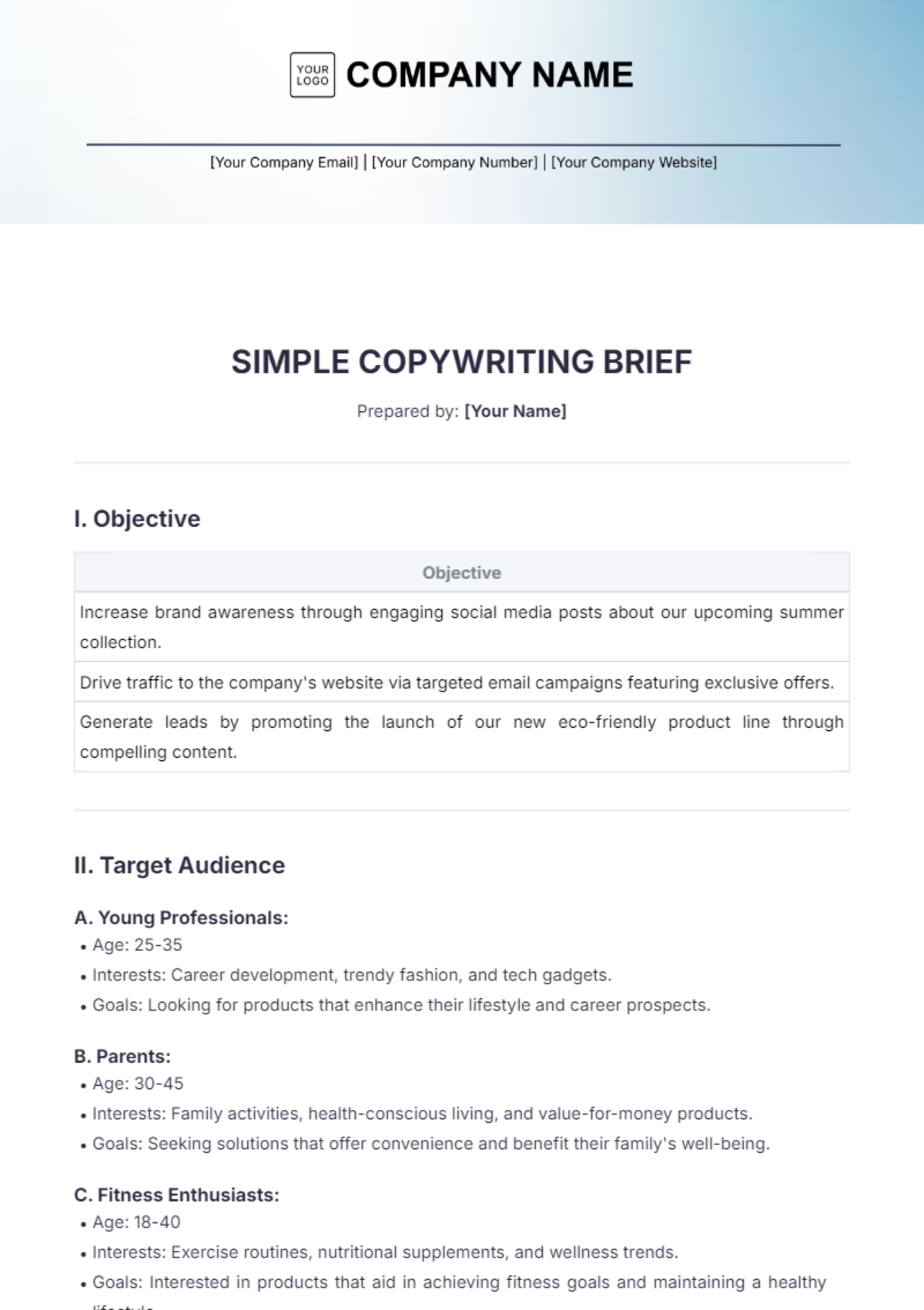 Simple Copywriting Brief Template - Edit Online & Download