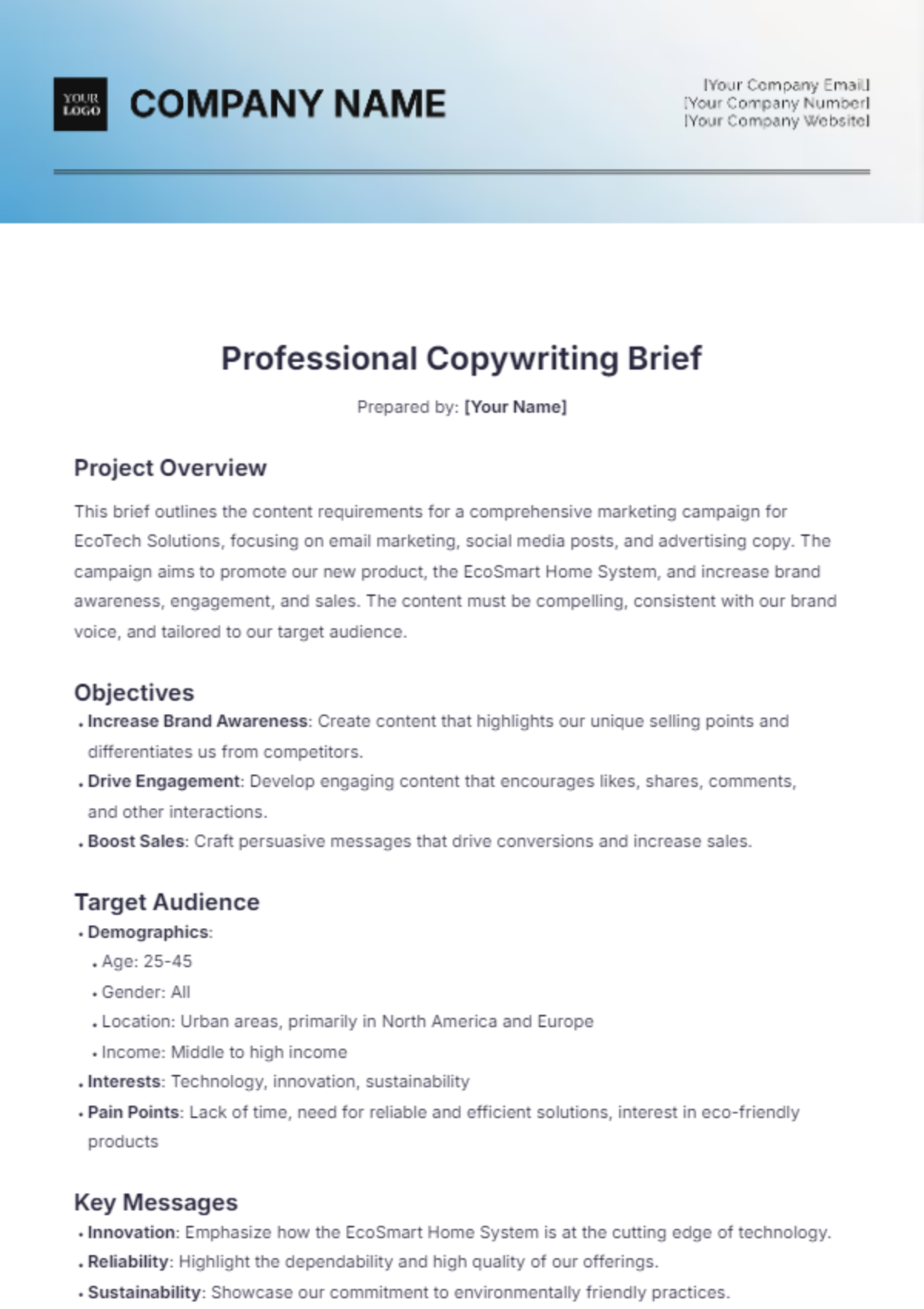 Professional Copywriting Brief Template - Edit Online & Download