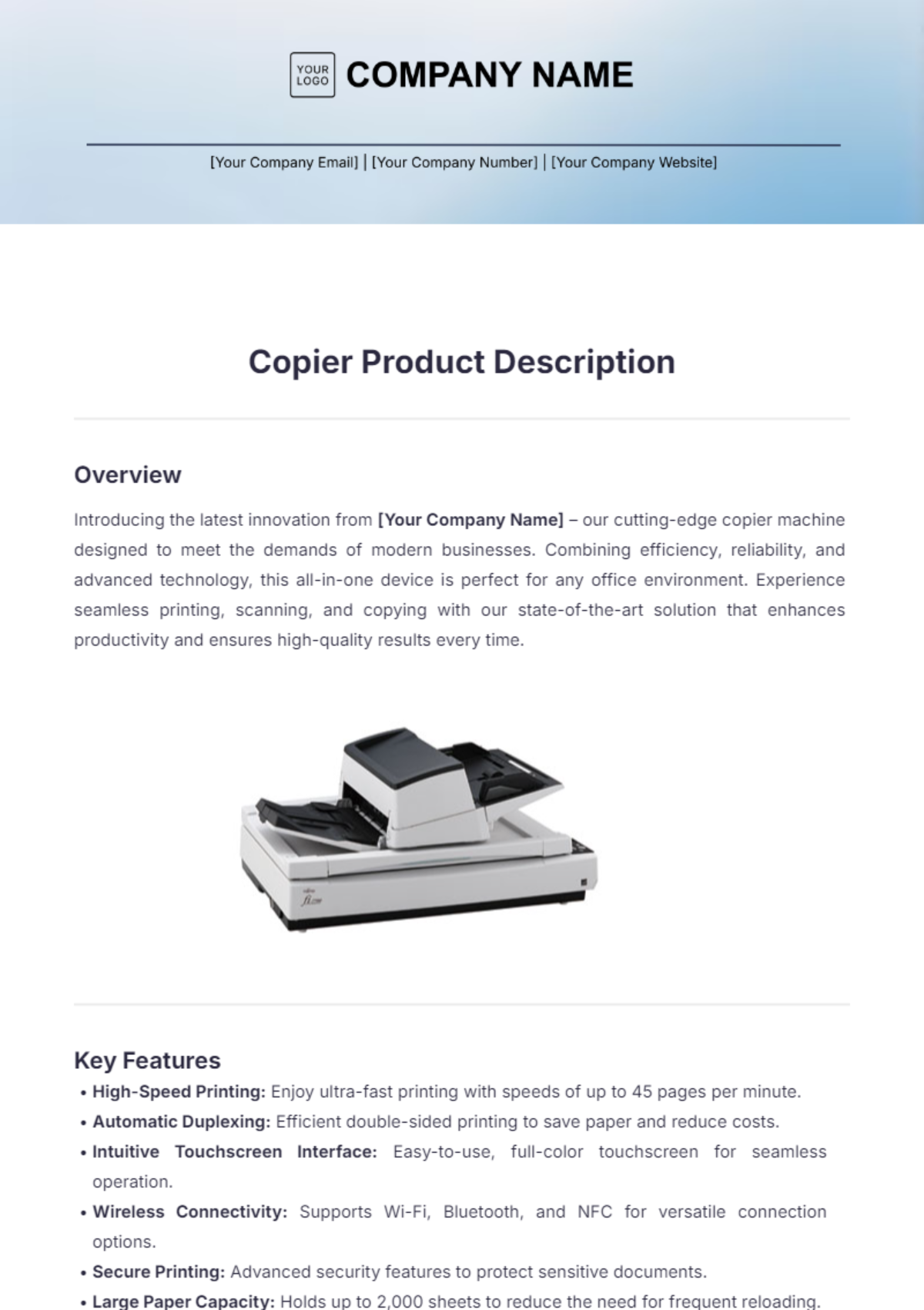 Copier Product Description Template - Edit Online & Download