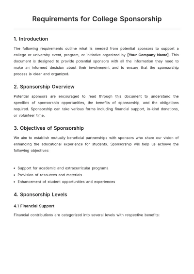 Free Requirements for College Sponsorship Template to Edit Online