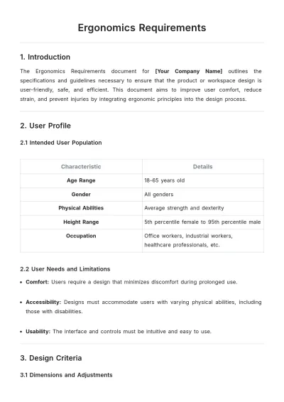 Free Ergonomics Requirements Template to Edit Online