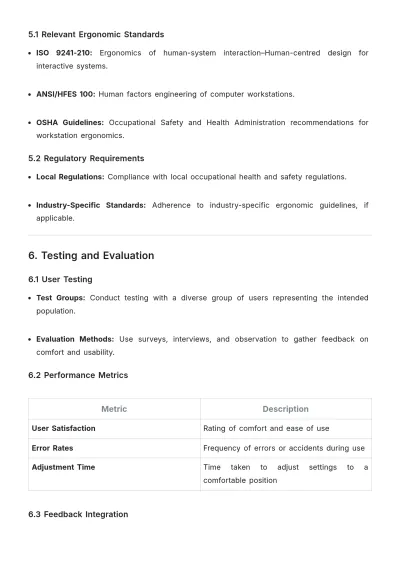 Free Ergonomics Requirements Template to Edit Online