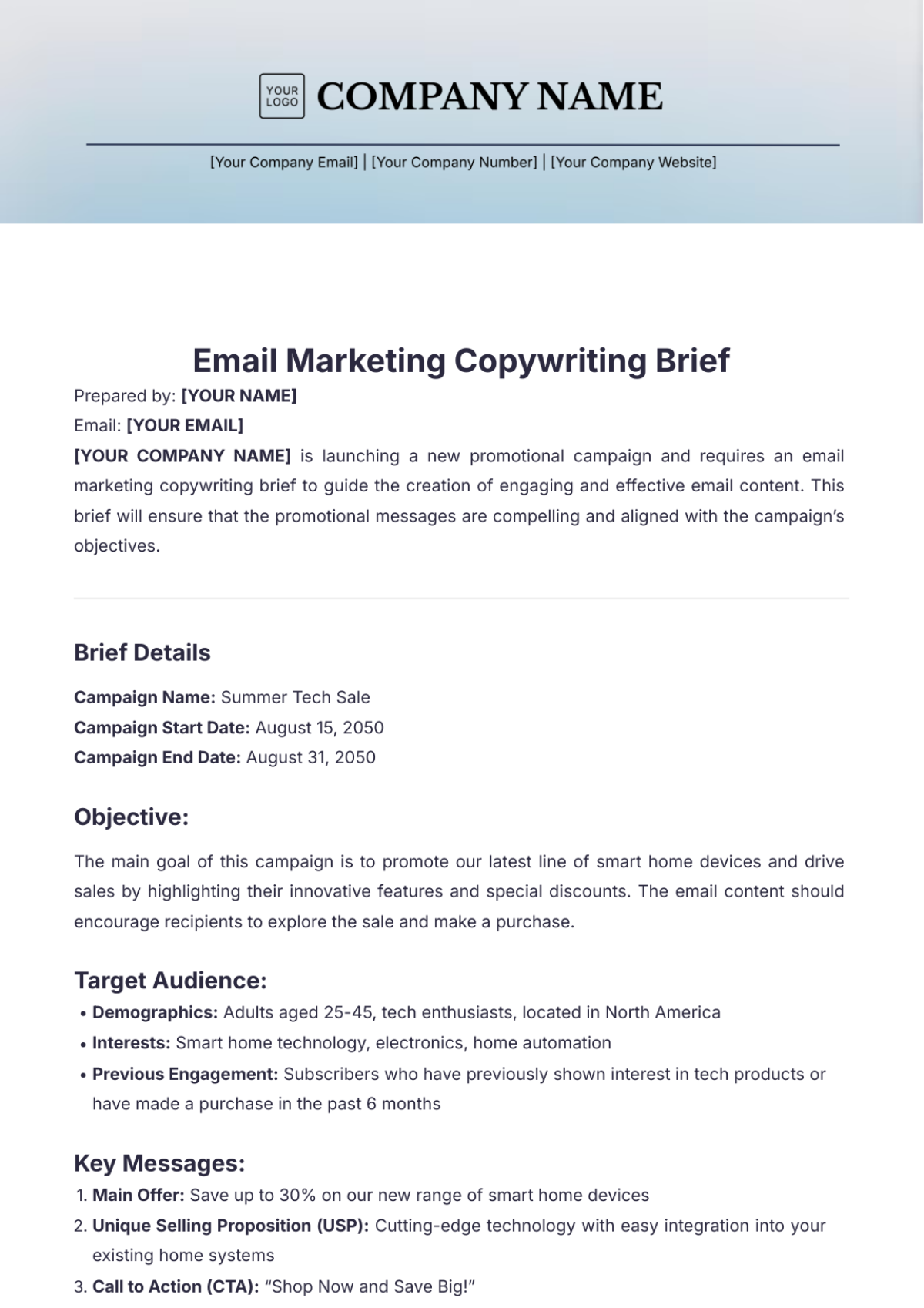 Email Marketing Copywriting Brief Template - Edit Online & Download