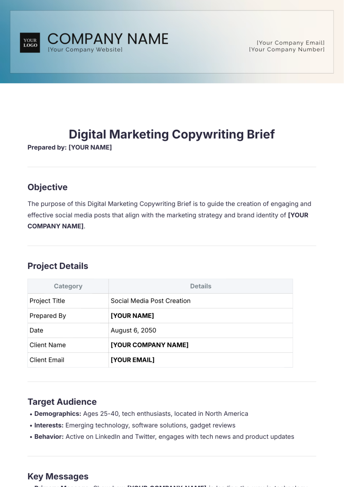 Digital Marketing Copywriting Brief Template - Edit Online & Download