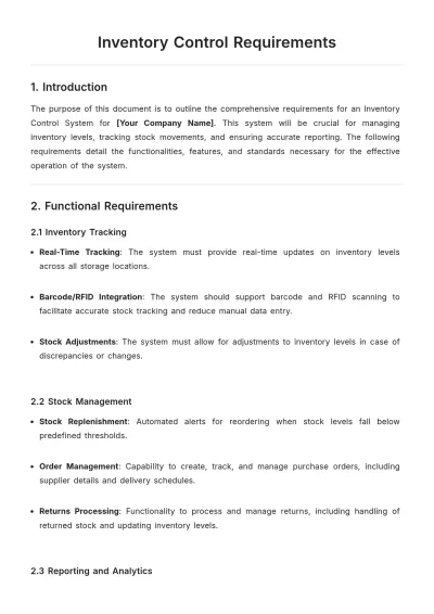 Free Inventory Control Requirements Template to Edit Online