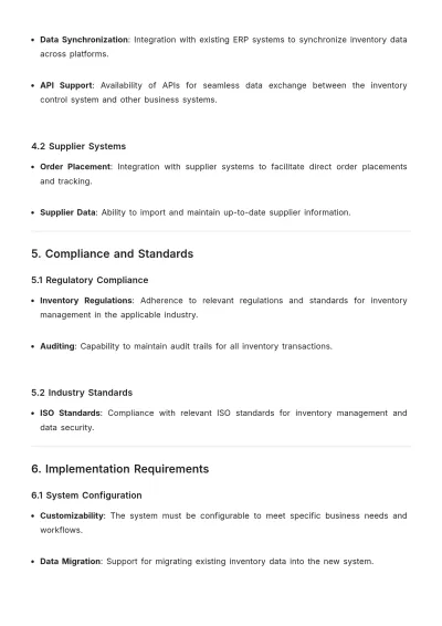 Free Inventory Control Requirements Template to Edit Online