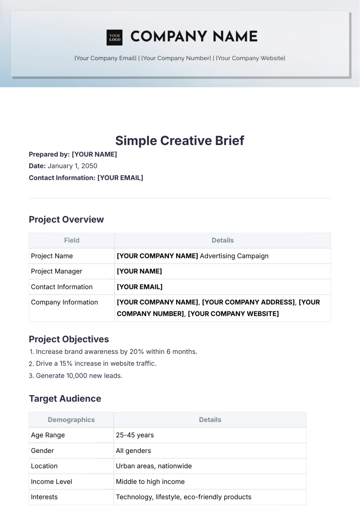 Simple Creative Brief Template - Edit Online & Download