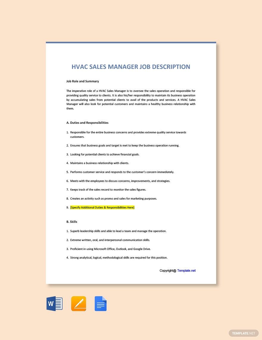 Free HVAC Sales Manager Job Description Template