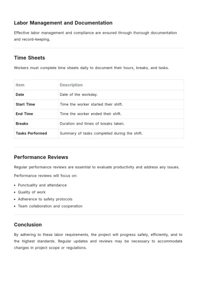 Free Labor Requirements Template to Edit Online