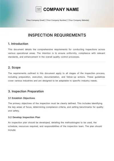 Free Inspection Requirements Template to Edit Online