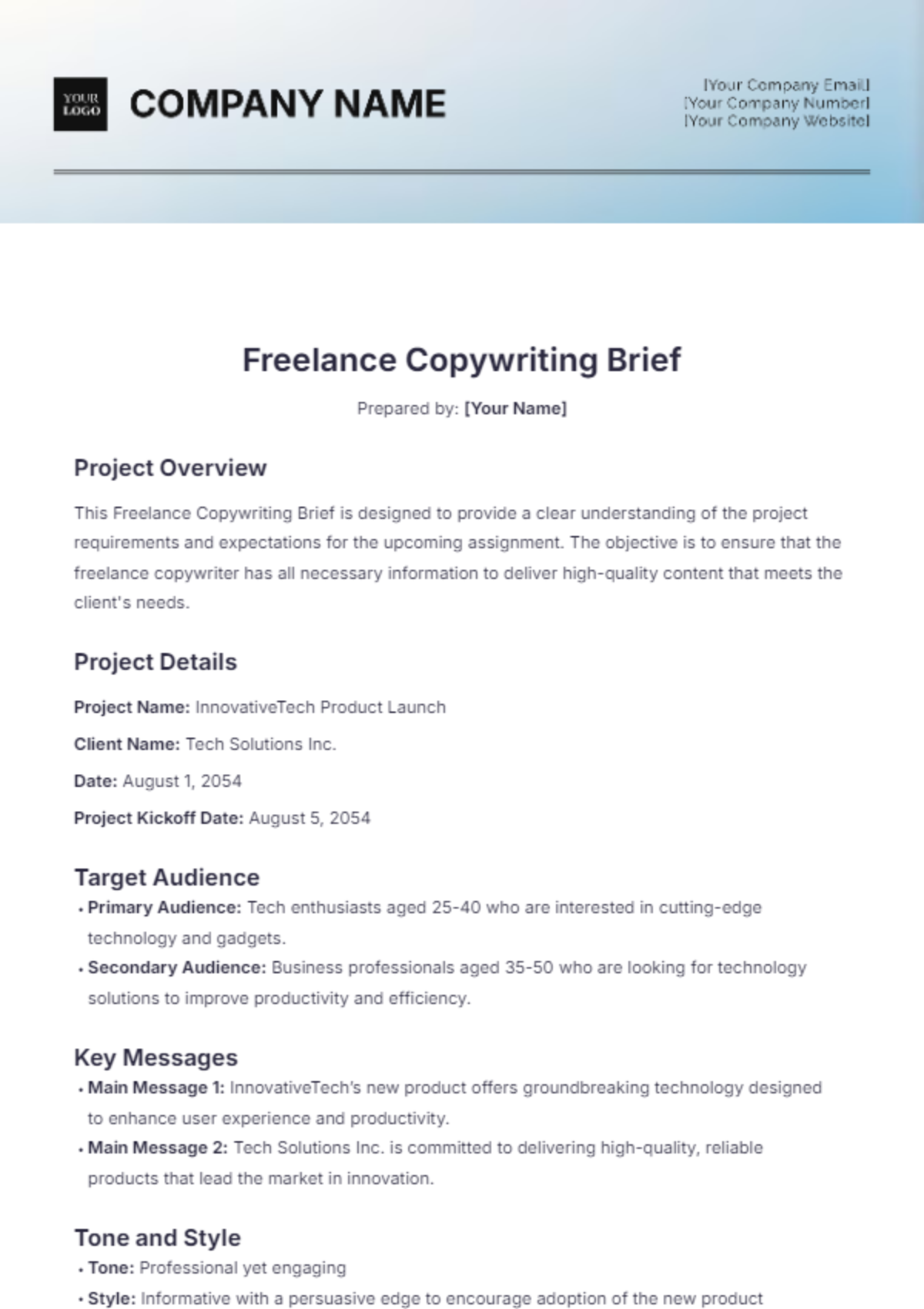 Freelance Copywriting Brief Template - Edit Online & Download